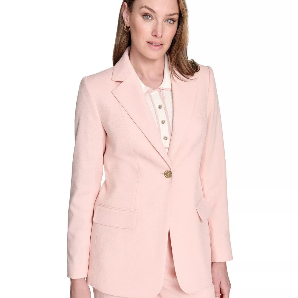Tommy Hilfiger Blush Pink Elbow Patch Blazer Size 12 Preppy Career Stretch Jacke